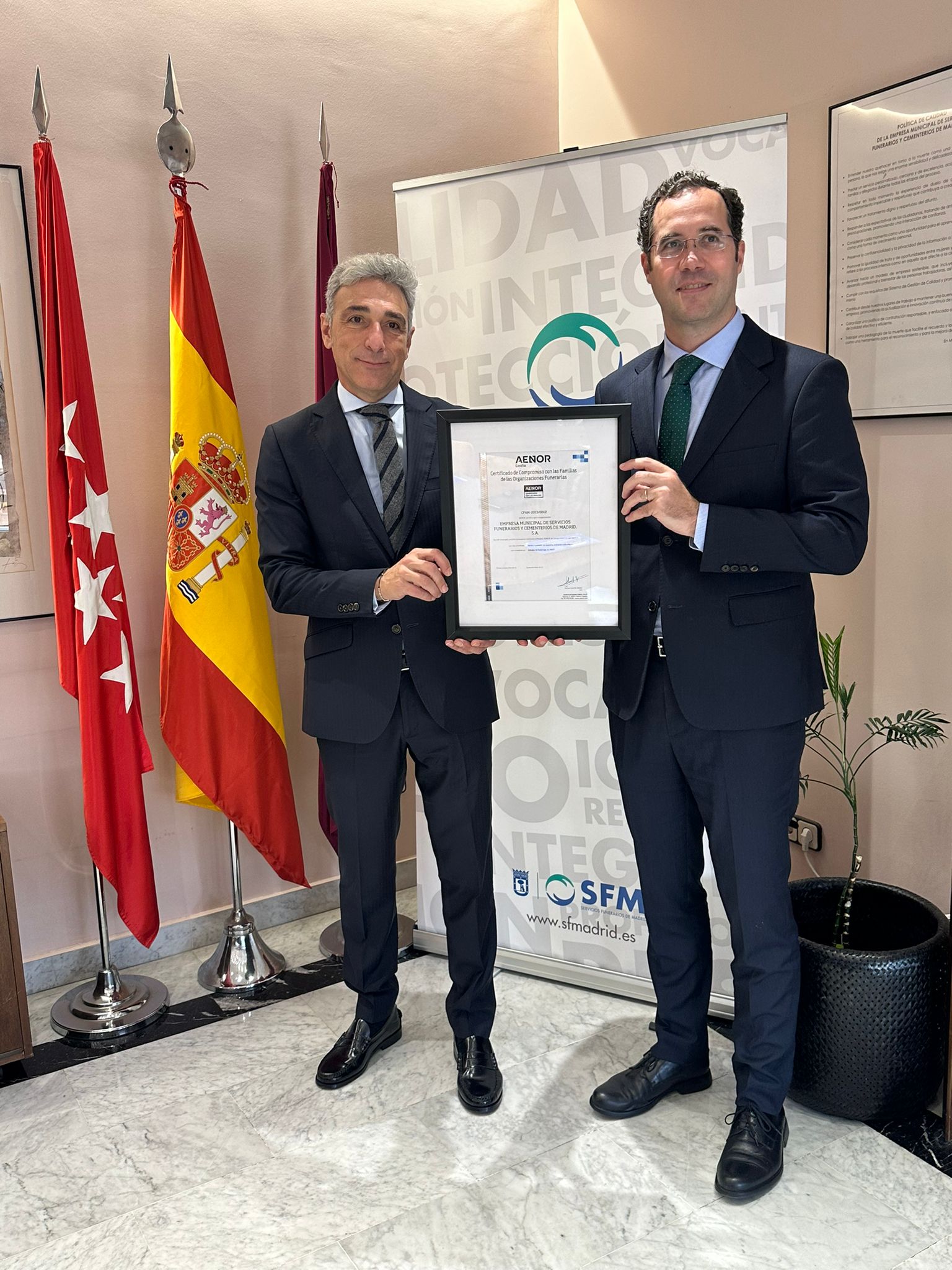 SFM Obtiene el certificado de calidad compromiso con las familias de las organizaciones funerarias de AENOR